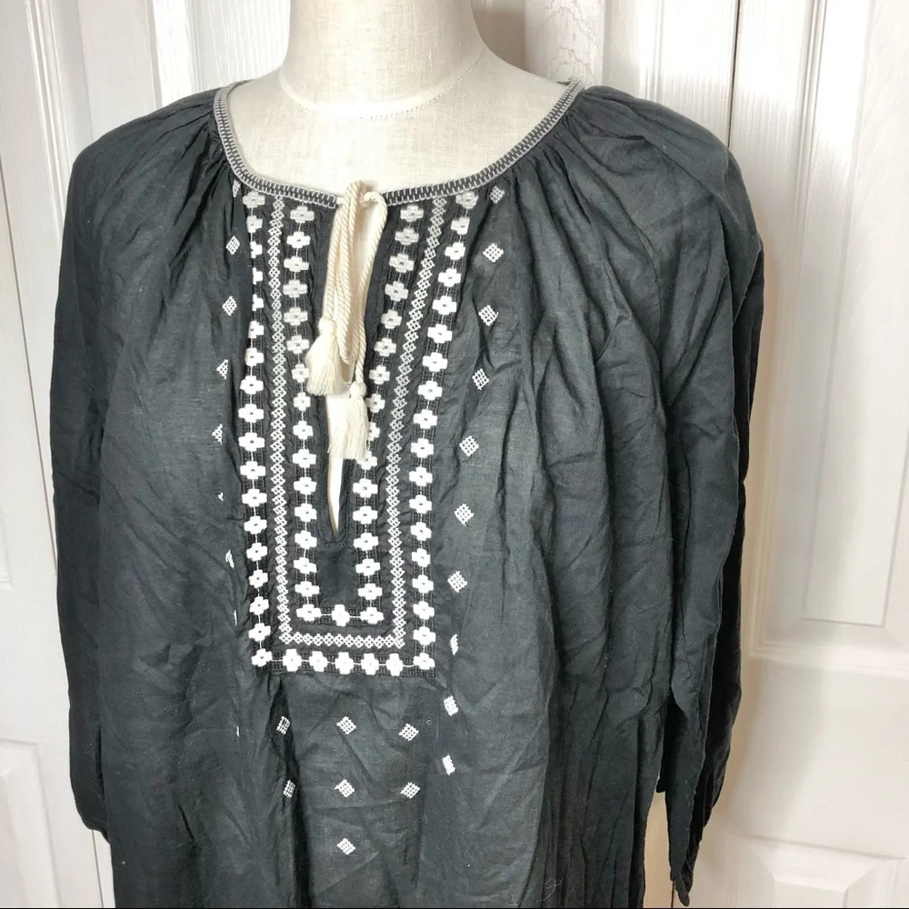J. Crew black label embroidered peasant tunic top, tie front